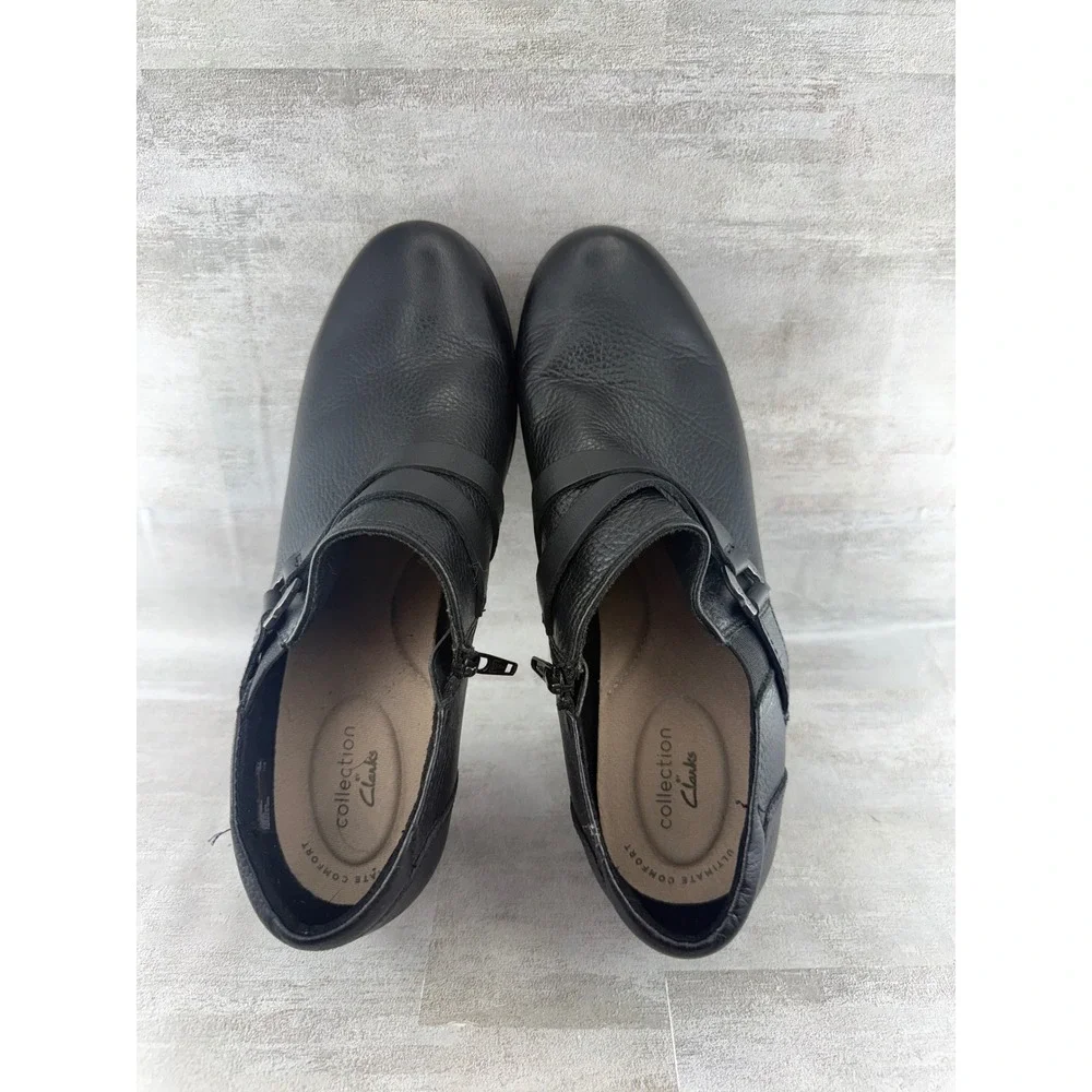 Clarks Maypearl Daisy Black Leather Ankle Boots 261388094070 Women Sz 9.5 M